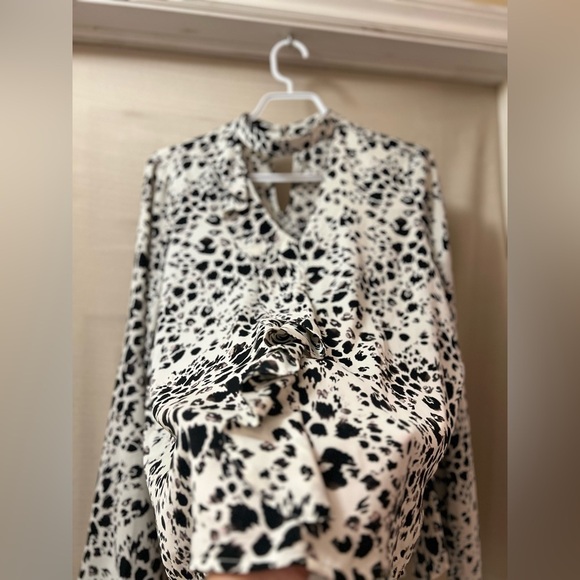 ⚫️ BOGO Jack by BB Dakota Black and White Animal Print Blouse size small - Picture 4 of 9